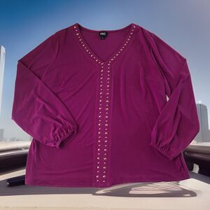 INC International Concepts Women’s Purple Embellished Blouse Size 1X NWOT
